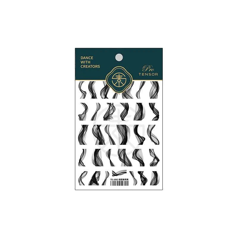 Smoke Shape Nail Art Stickers Black White Ribbon Adhesive Sticker Decals TS1662