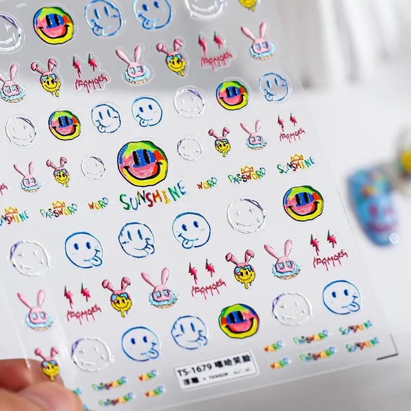 Sunshine Nail Art Stickers Cheeky Smile Face Adhesive Sticker Slider Decals TS1679 embossed