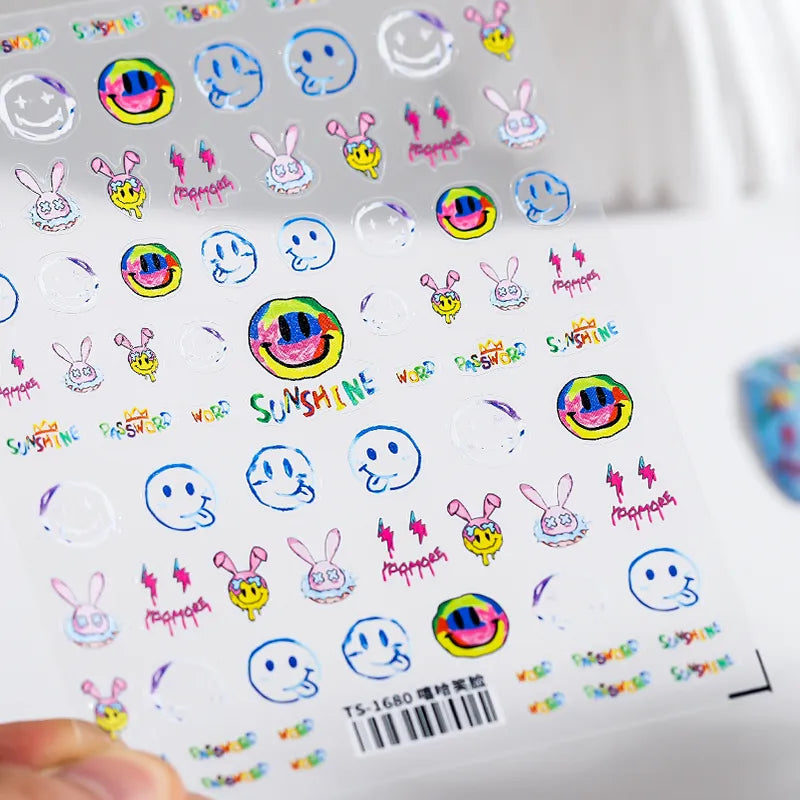 Sunshine Nail Art Stickers Cheeky Smile Face Adhesive Sticker Slider Decals TS1680