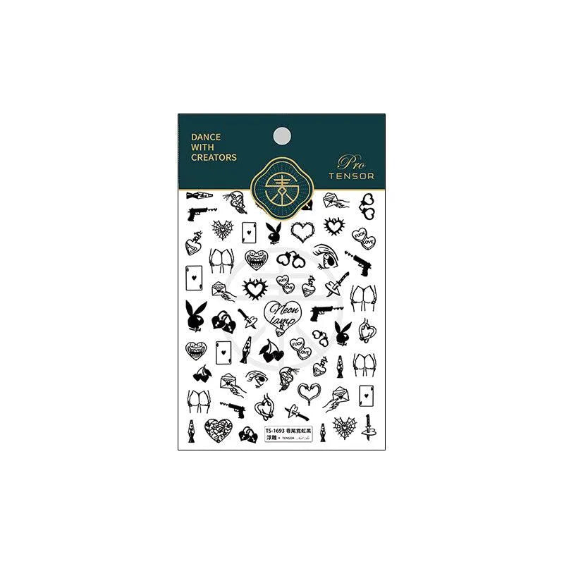 Nail Art Stickers Adhesive Slider Heart Shape Embossed Sticker Decals TS1693 embossed