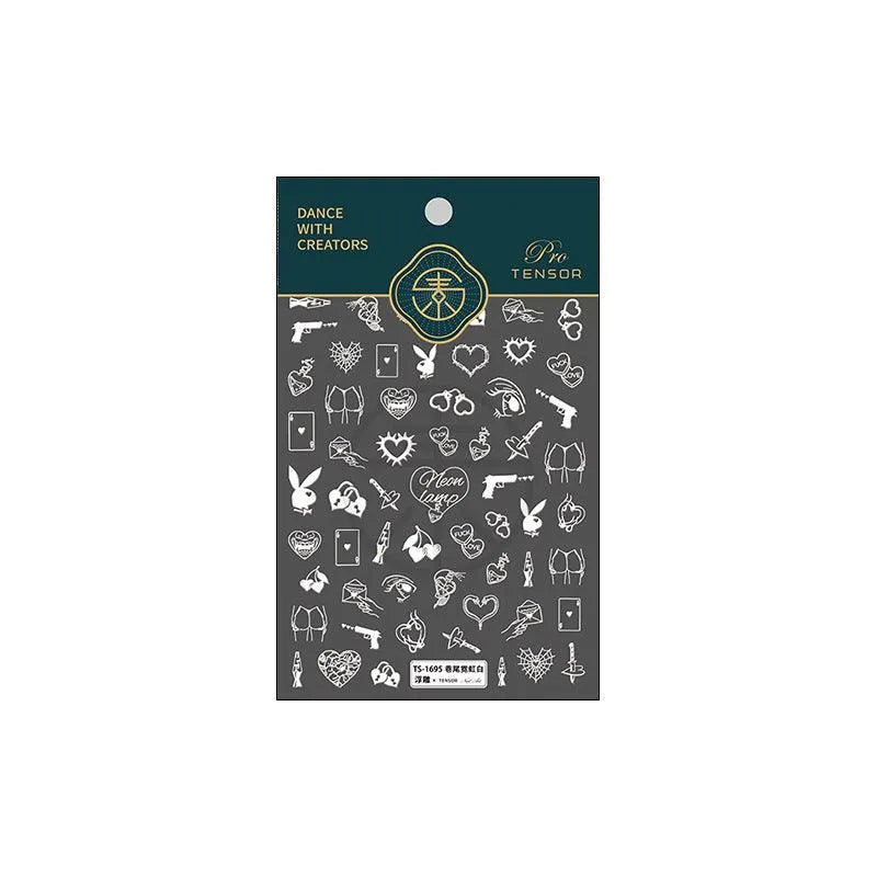 Nail Art Stickers Adhesive Slider Heart Shape Embossed Sticker Decals TS1695 embossed