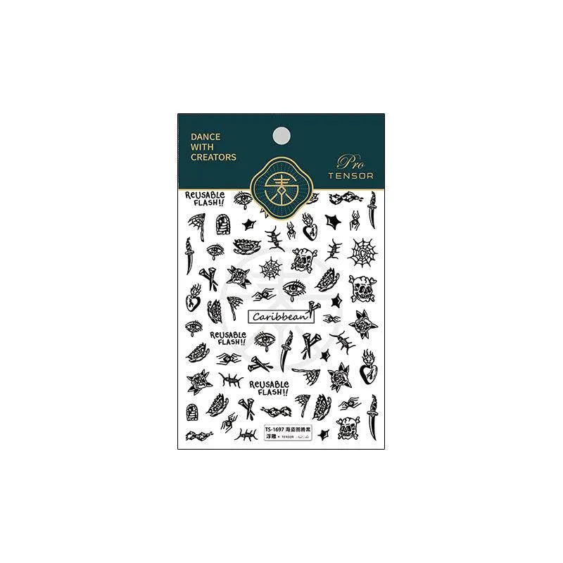 Black White Nail Art Stickers Adhesive Slider Pirate Totem Sticker Decals TS1697 embossed