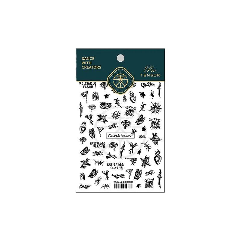 Black White Nail Art Stickers Adhesive Slider Pirate Totem Sticker Decals TS1698