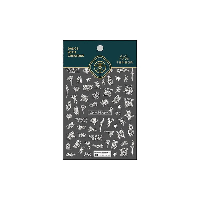 Black White Nail Art Stickers Adhesive Slider Pirate Totem Sticker Decals TS1699 embossed