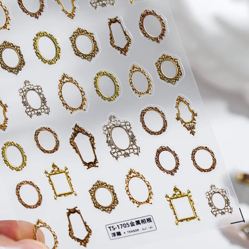 Nail Art Stickers Adhesive Sliders Vintage Photo Frames Embossed Sticker Decals TS1705 embossed
