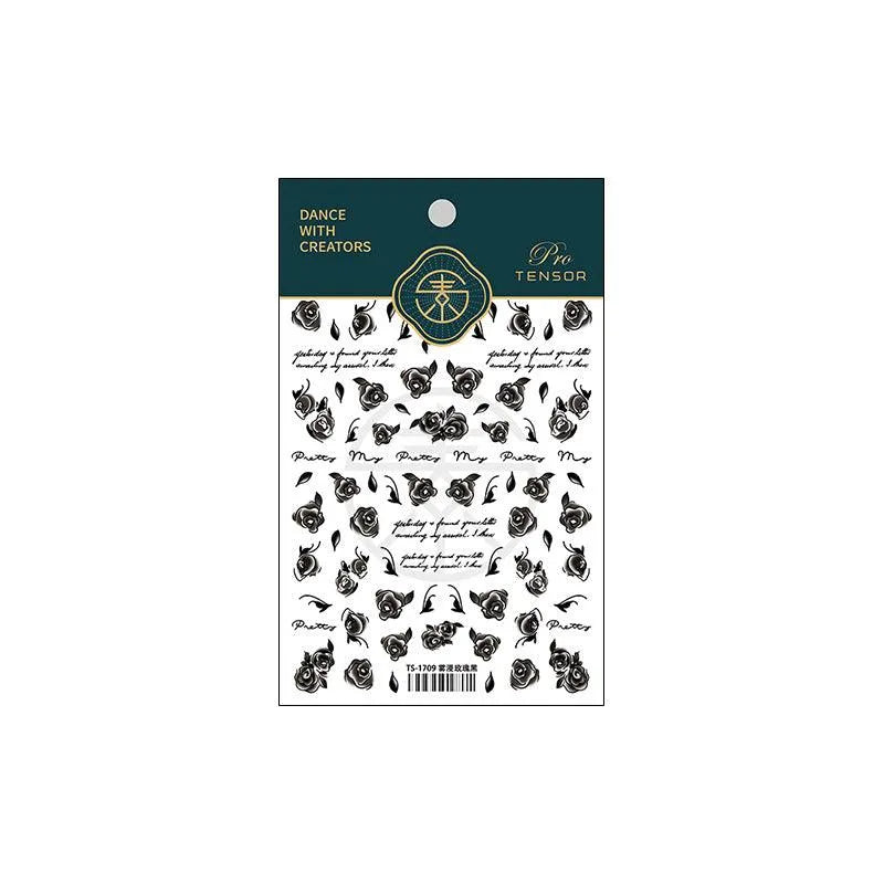 Dark Rose Nail Art Stickers White Rose Flower Adhesive Sticker Decals TS1709