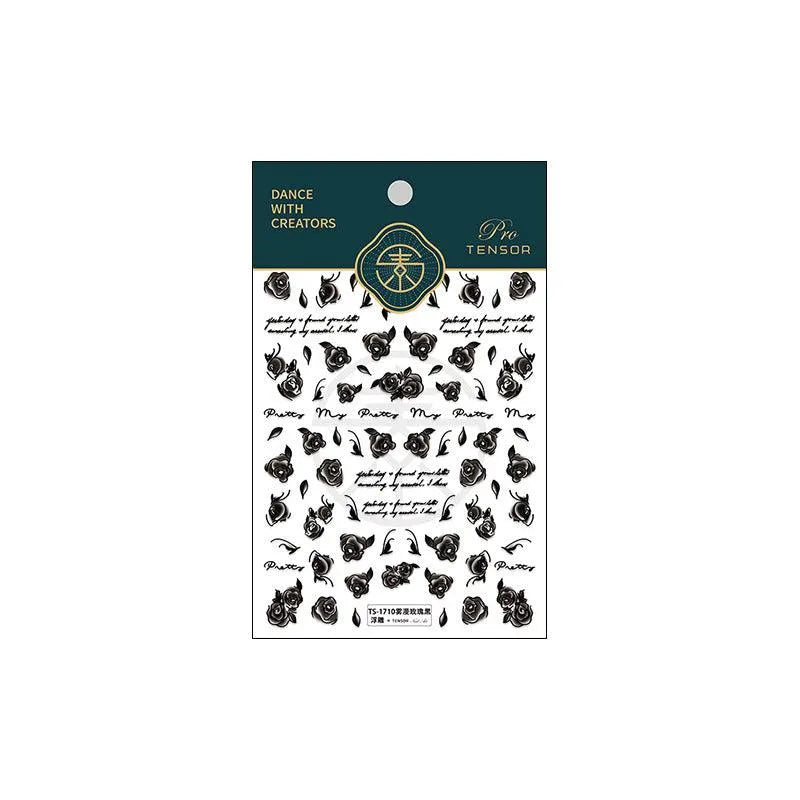 Dark Rose Nail Art Stickers White Rose Flower Adhesive Sticker Decals TS1710 embossed