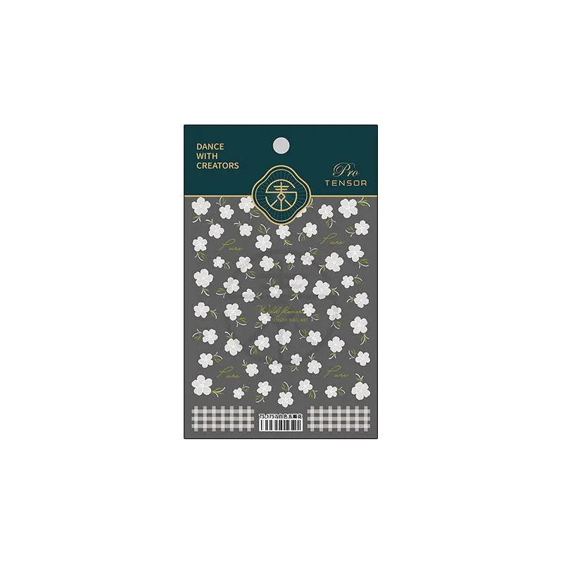 5D Embossed White Flower Nail Stickers | Elegant Cottagecore Garden Nail Art Decals TS1757