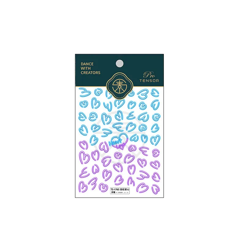 Cute 5D Embossed Heart Nail Stickers | Pink & Blue Y2K Doodle Nail Art Decals TS1765 embossed