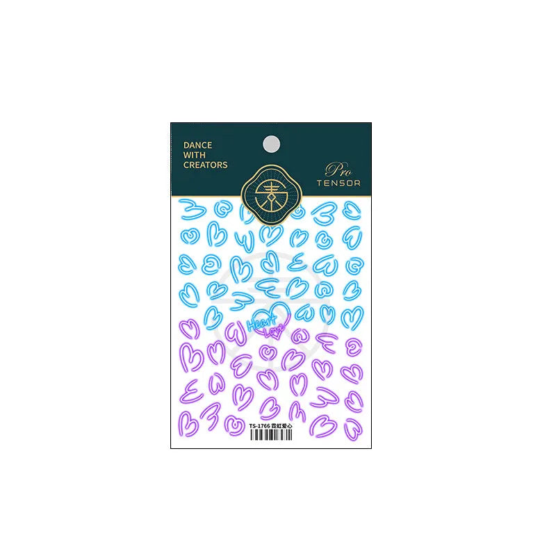 Cute 5D Embossed Heart Nail Stickers | Pink & Blue Y2K Doodle Nail Art Decals TS1766
