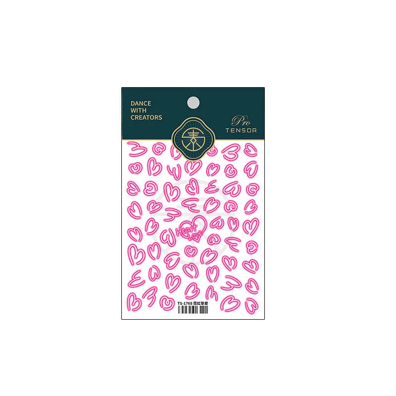 Cute 5D Embossed Heart Nail Stickers | Pink & Blue Y2K Doodle Nail Art Decals TS1768
