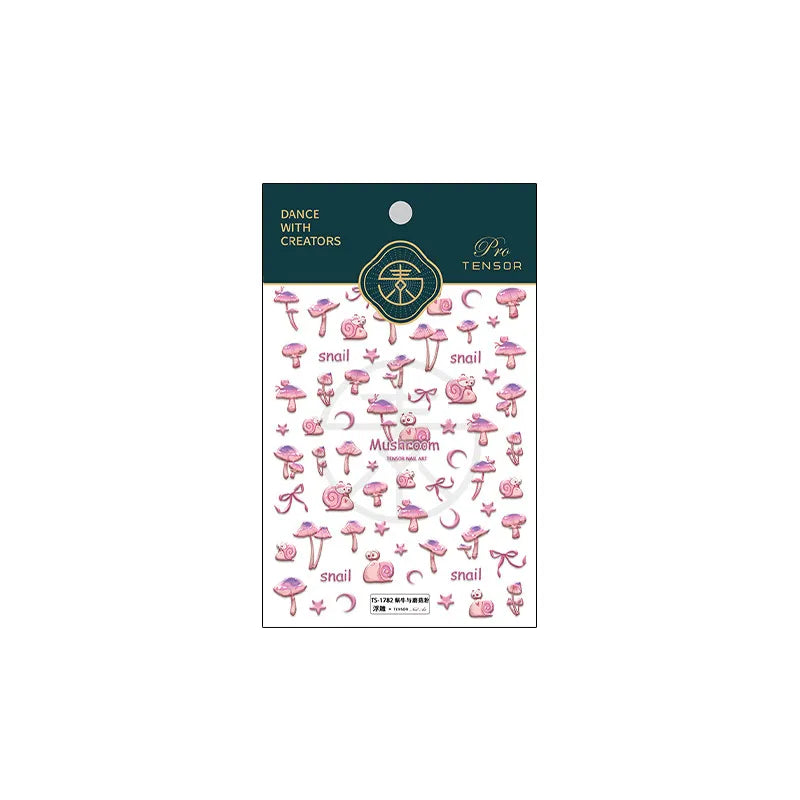 Cute 5D Mushroom Nail Stickers | Whimsical Fairy & Cottagecore Nail Art Decals TS1782 embossed