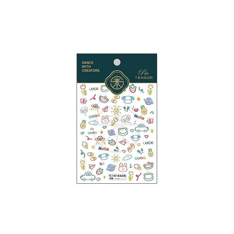 Colorful Graffiti Nail Art Stickers Adhesive Sticker Decals TS1787 embossed