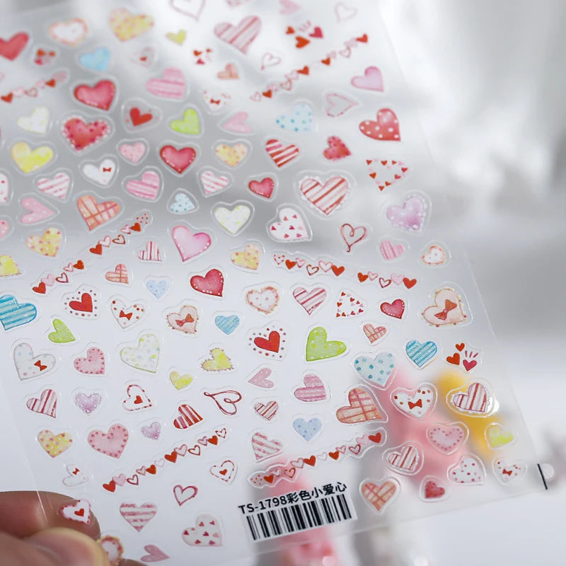 Pink Heart Nail Art Stickers Colorful Love Heart Shape Adhesive Sticker Decals TS1798