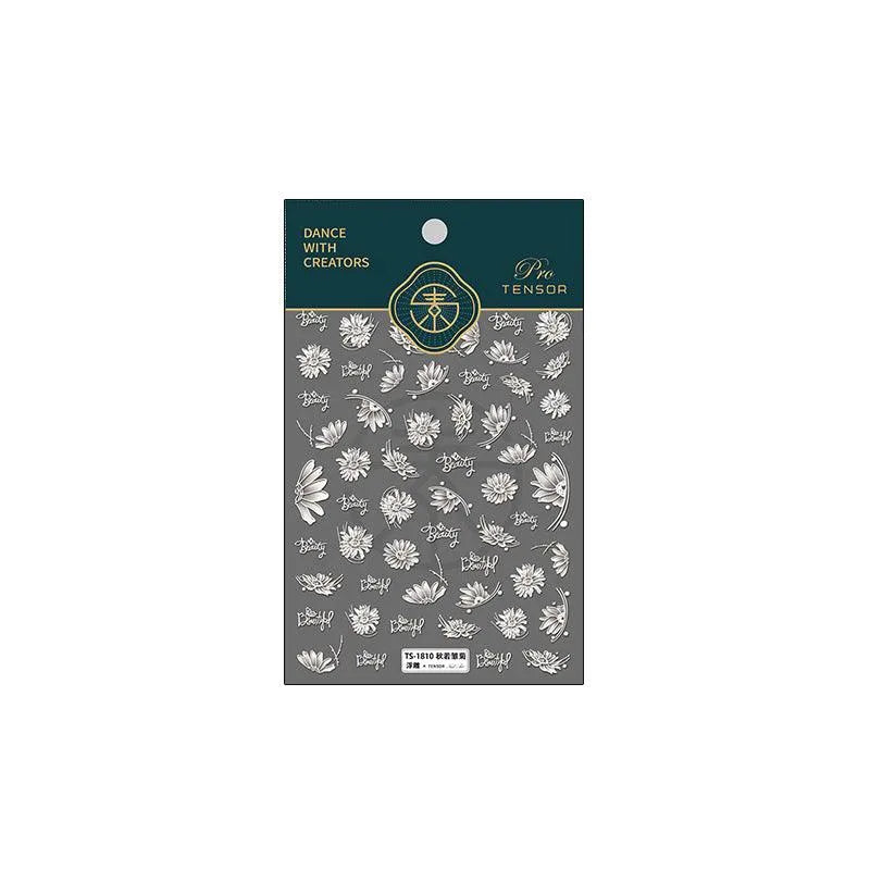 White Daisy Nail Art Stickers Adhesive Flower Sticker Decals TS1810 embossed