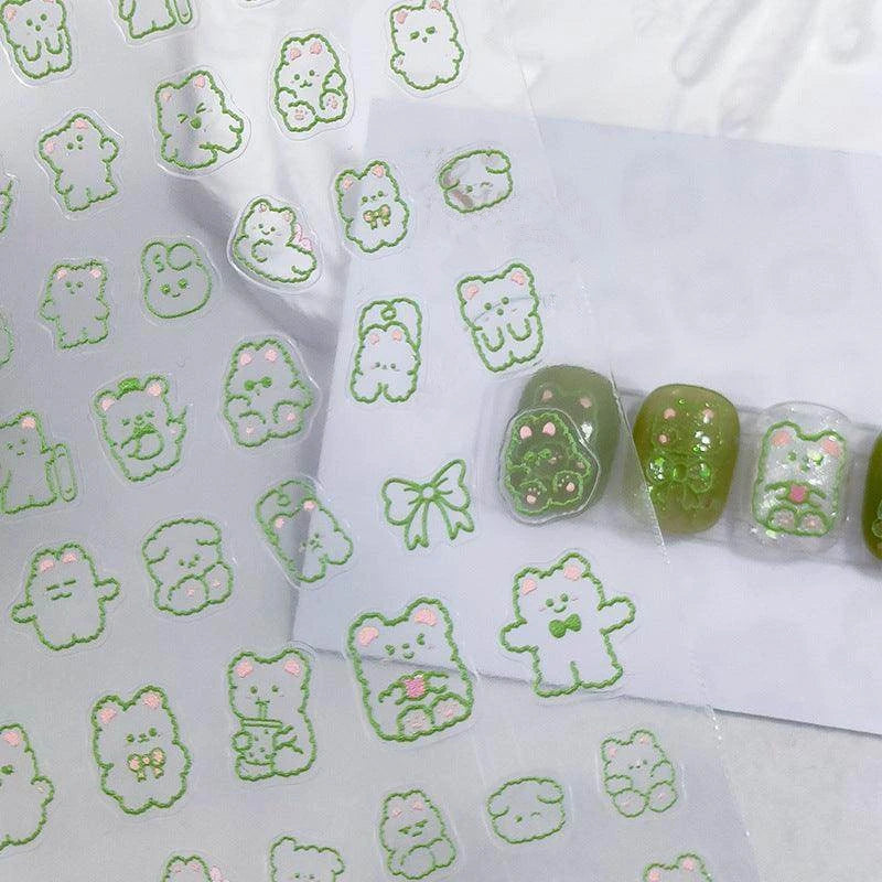 Cute Bear Nail Art Stickers Adhesive Slider Embossed Outline Bear Sticker Decals TS1875 embossed