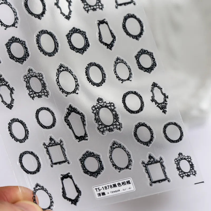 Nail Art Stickers Adhesive Sliders Vintage Photo Frames Embossed Sticker Decals TS1878 embossed