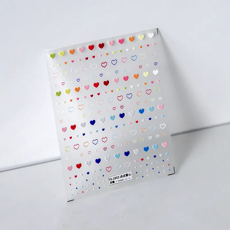 Colorful Stars Love Heart Nail Art Stickers Embossed Adhesive Sticker Decals TS1903