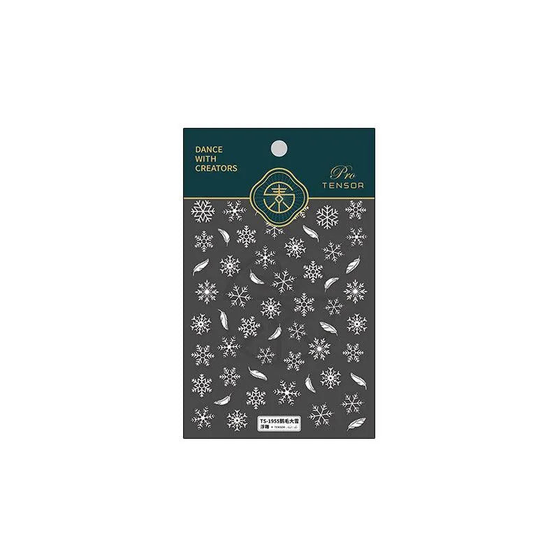 White Feather Nail Art Stickers 3D Snowflake Adhesive Slider Sticker Decals TS1955_embossed
