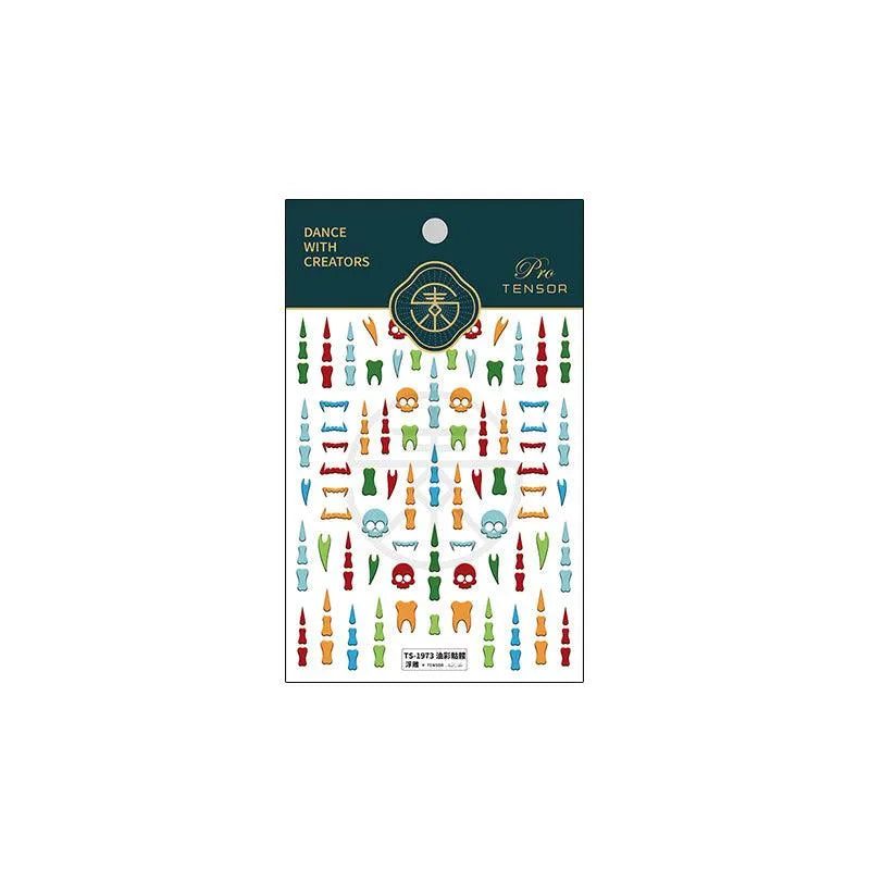 Skull Nail Art Stickers Adhesive Slider Skull Teeth Sticker Decals For Halloween TS1973 embossed