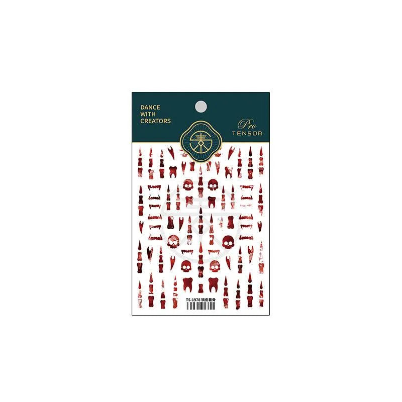 Halloween Nail Art Stickers Skull Teeth Design Adhesive Slider Sticker Decals TS1978