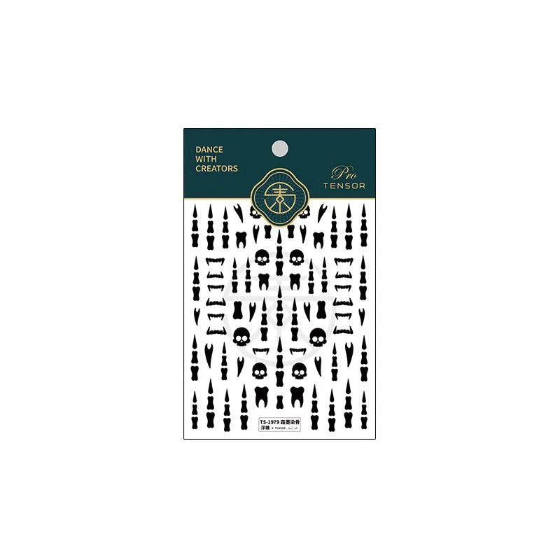 Halloween Nail Art Stickers Skull Teeth Design Adhesive Slider Sticker Decals TS1979 embossed