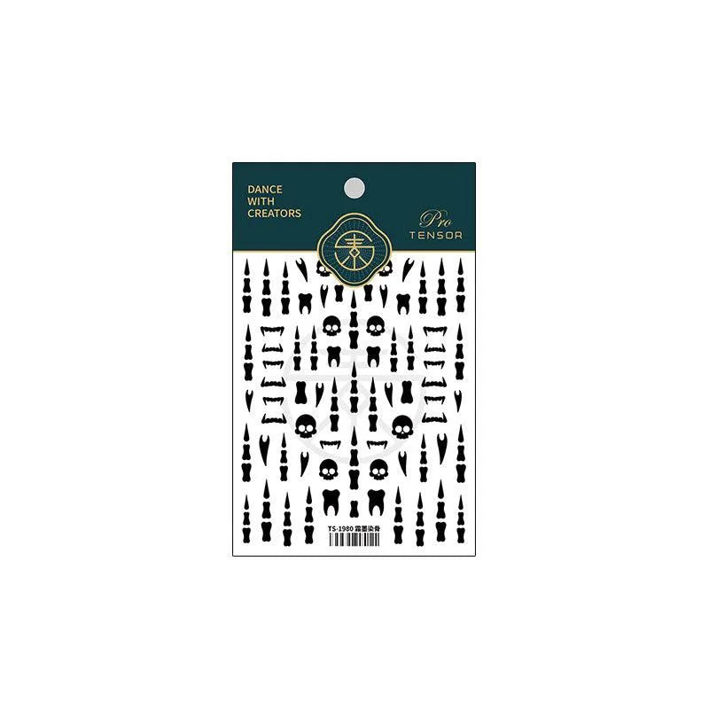 Halloween Nail Art Stickers Skull Teeth Design Adhesive Slider Sticker Decals TS1980