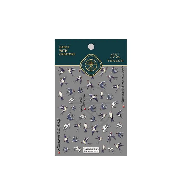 Nail Art Stickers Adhesive Sliders Embossed Swallow Sticker Decals TS1984 embossed