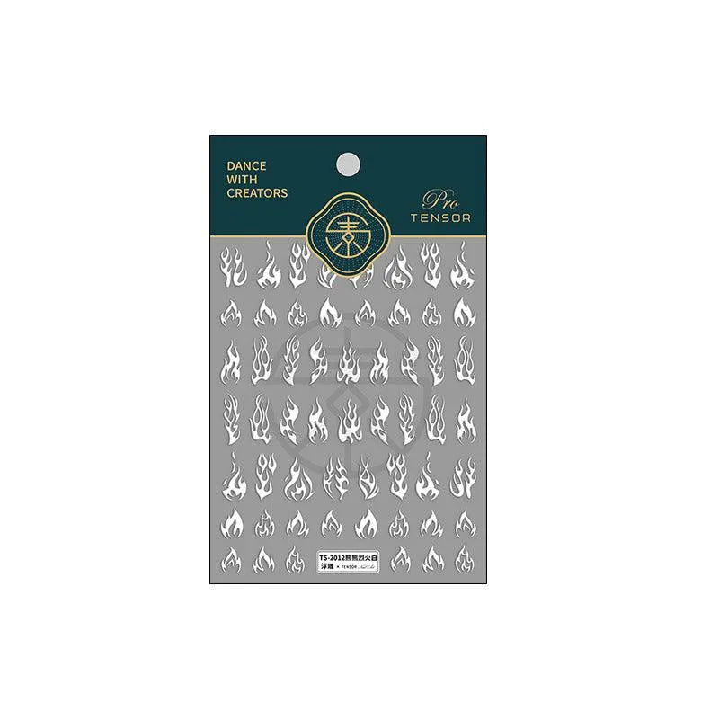 Black White Fire Design Nail Art Stickers Adhesive Slider Fire Sticker Decals TS2012 embossed