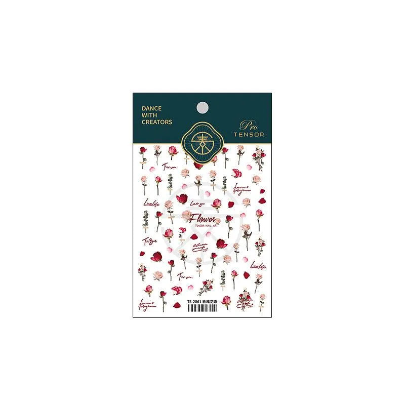 5D Valentine's Day Rose Nail Stickers | Romantic Red & Pink Floral Nail Art Decals TS2061