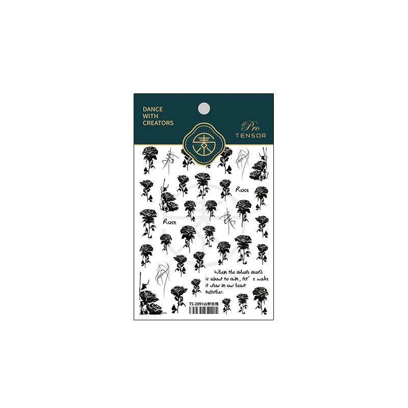 Rose Flower Nail Art Stickers Adhesive Slider Black Rose Sticker Decals TS2091