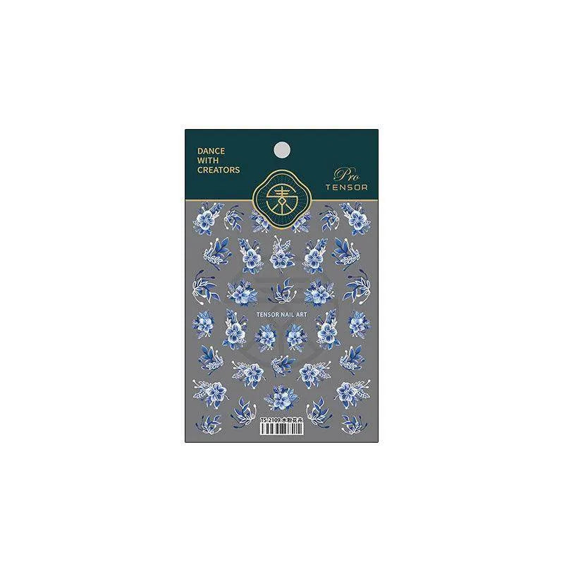 Nail Art Stickers Adhesive Slider Blue Flower Leaf Sticker Decals TS2109