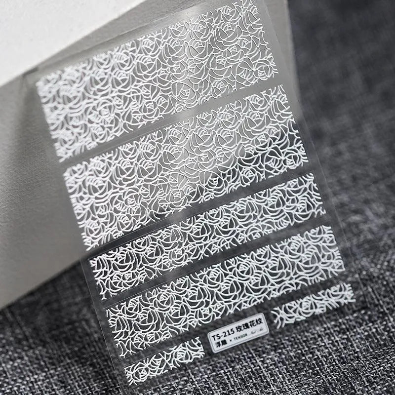 3D White Vintage Lace Nail Art Stickers Adhesive Sticker Decals TS215 embossed