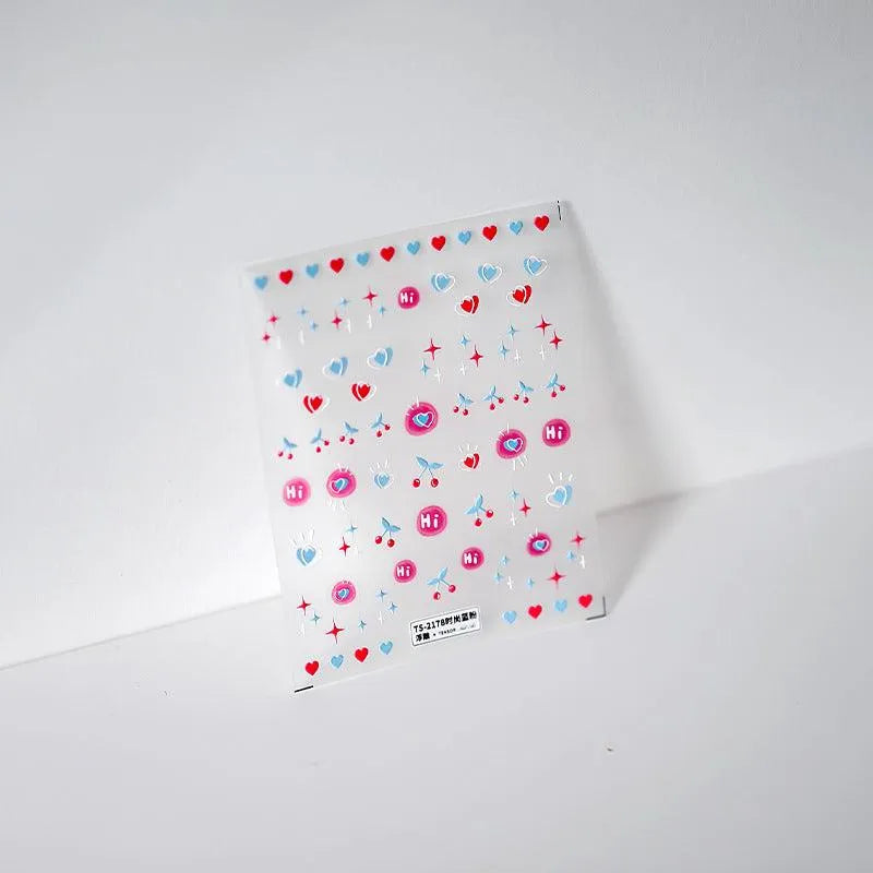 Cherry Nail Art Stickers Adhesive Heart Star Sticker Decals TS2178 embossed
