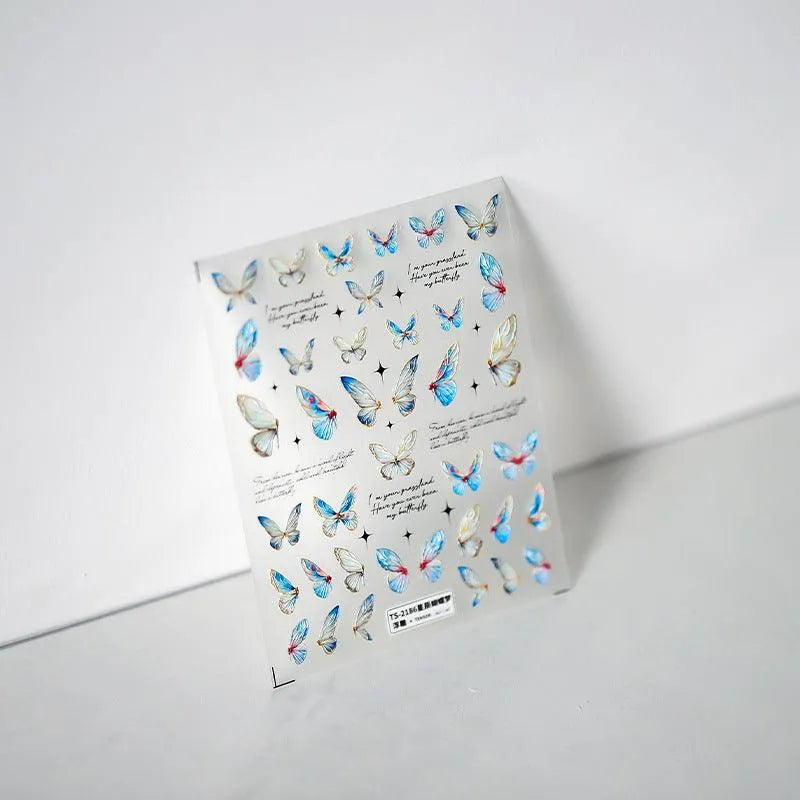 5D Butterfly Nail Art Stickers Blue Butterfly Wings Adhesive Sticker Decals TS2186 embossed