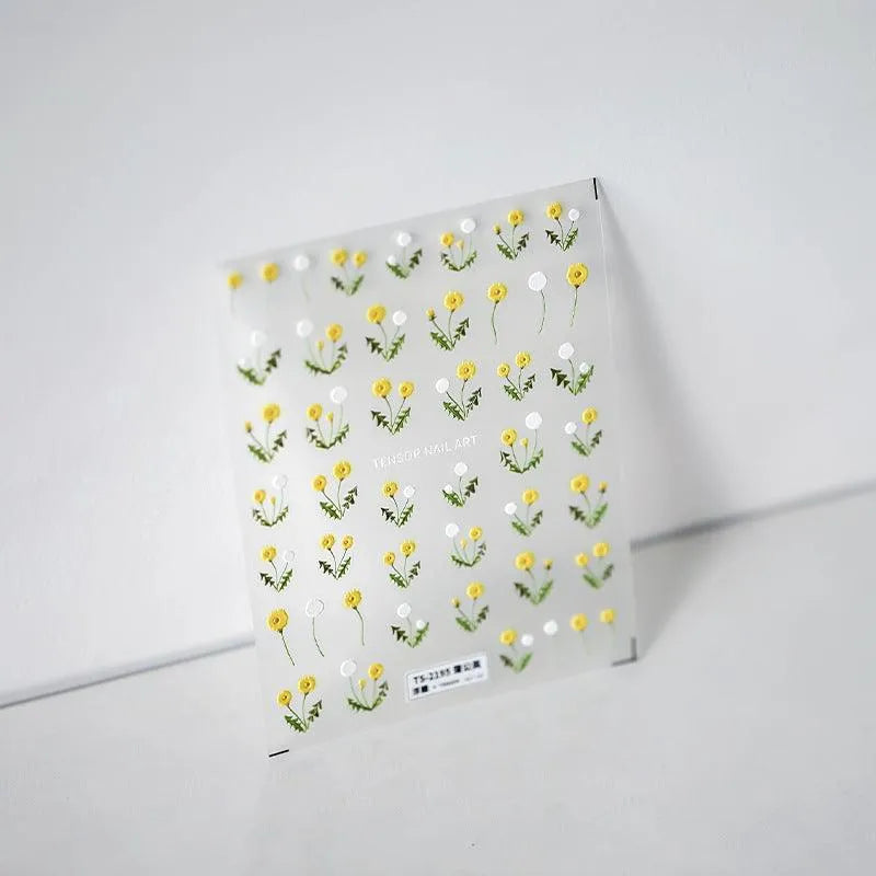 Flower Nail Art Stickers Adhesive Slider Embossed Dandelion Sticker Decals TS2195 embossed