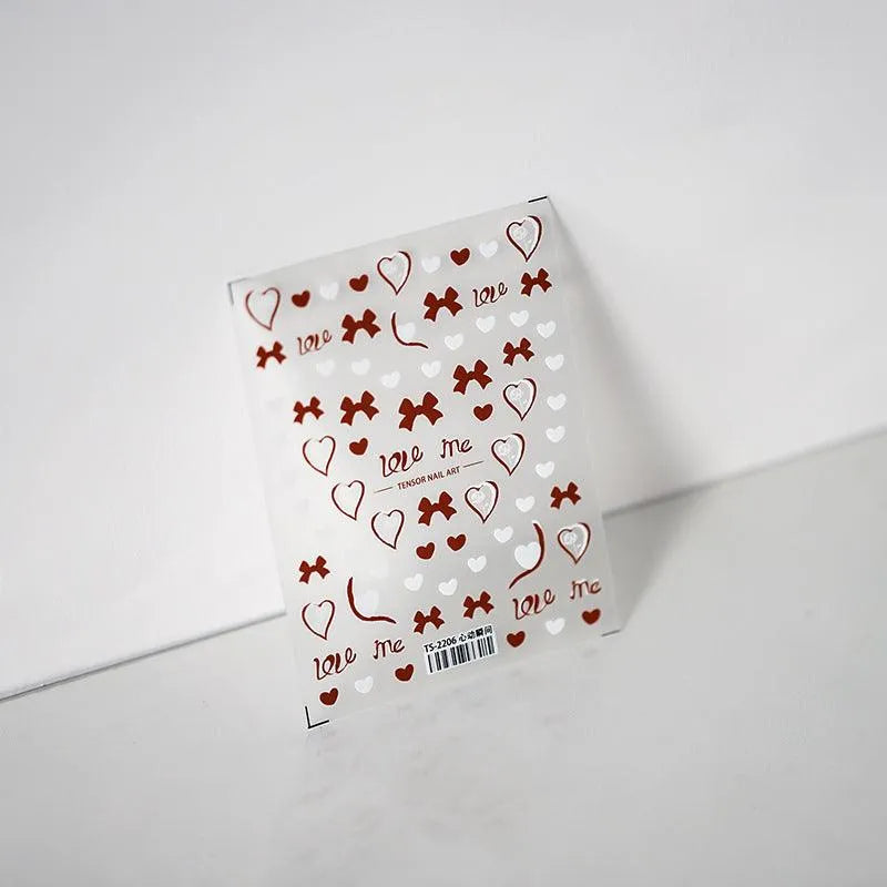 5D Love Nail Art Stickers Adhesive Sliders Love Heart Bow Sticker Decals For Valentine's Day TS2206