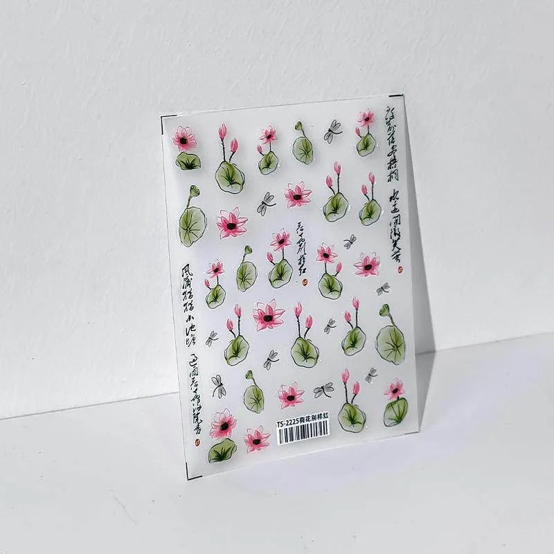 Lotus Nail Art Stickers Adhesive Slider Lotus Flower Sticker Decals TS2225