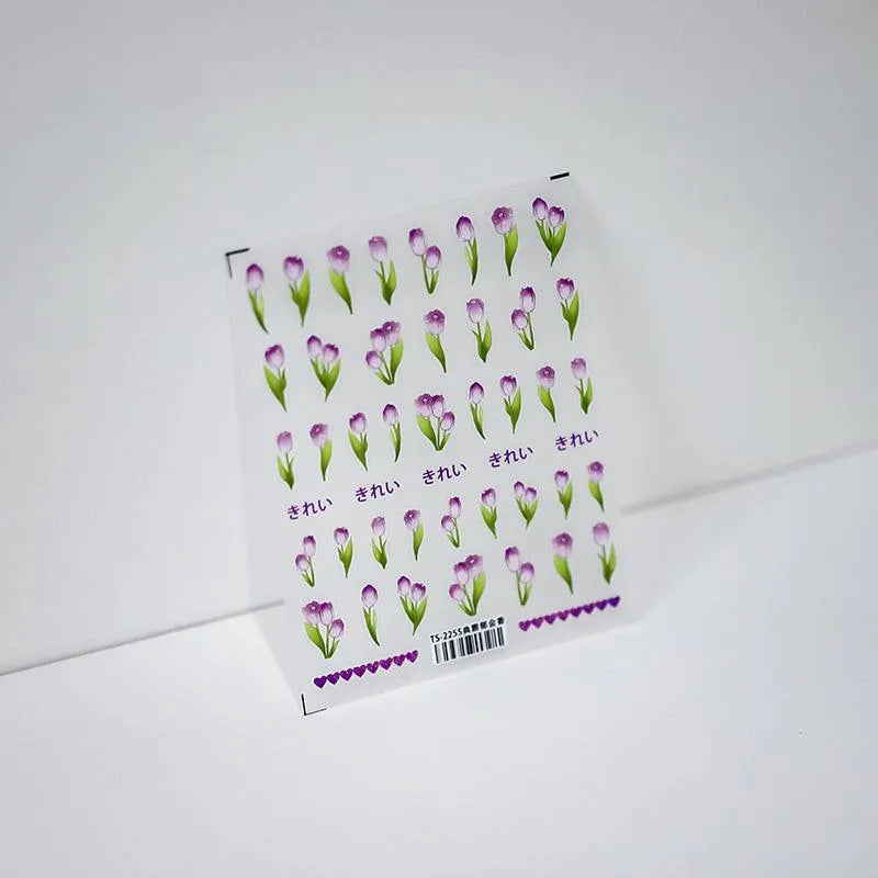 Tulip Nail Art Stickers Adhesive Slider Purple Tulips Flower Sticker Decals TS2255