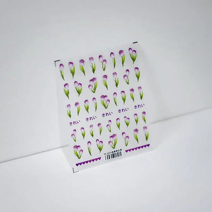 Tulip Nail Art Stickers Adhesive Slider Purple Tulips Flower Sticker Decals TS2255