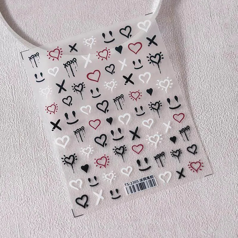 Love Nail Art Stickers Adhesive Sliders Graffiti Ghost Face Embossed Sticker Decals TS2305