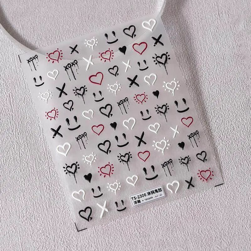 Love Nail Art Stickers Adhesive Sliders Graffiti Ghost Face Embossed Sticker Decals TS2306 embossed