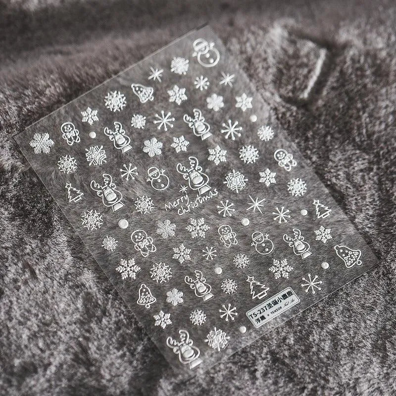 Christmas Elk Nail Art Stickers Adhesive Embossed Snowflake Deer Sticker Decals TS237 embossed