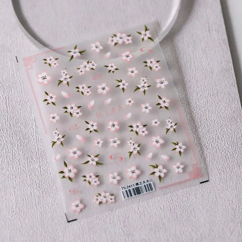 Pink Flower Nail Art Stickers Adhesive Slider Peach Blossom Sticker Decals TS2411