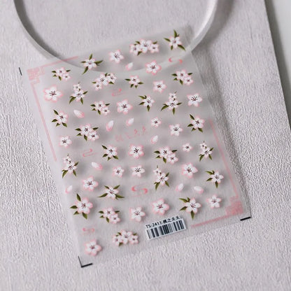 Pink Flower Nail Art Stickers Adhesive Slider Peach Blossom Sticker Decals TS2411