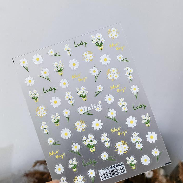 Daisy Nail Art Stickers Daisy Flower Adhesive Embossed Sticker Decals TS2430