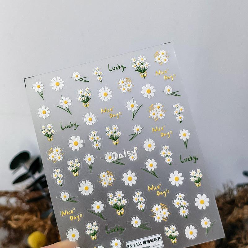 Daisy Nail Art Stickers Daisy Flower Adhesive Embossed Sticker Decals TS2431 embossed