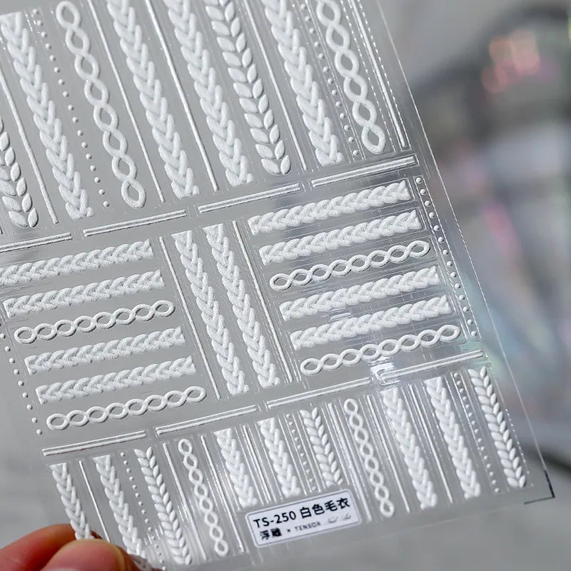 Elegant Sweater Pattern Nail Art Stickers Knitted Sweaters Embossed Adhesive Sticker Decals TS250 embossed