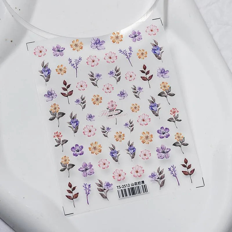 Lavender Nail Art Stickers 3D Adhesive Slider Flower Leaf Sticker Decals TS2512