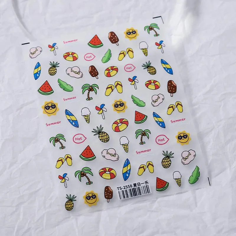 5D Summer Nail Stickers | Cute Beach Vacation & Tropical Palm Tree Decals Nail Art Sticker TS2558